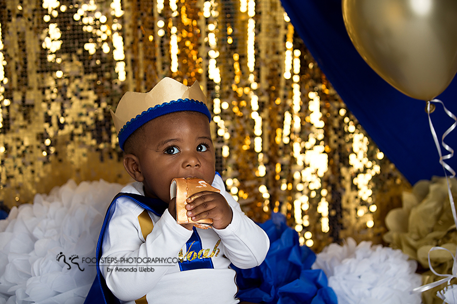 First Birthday Portrait session Vacaville gold royal blue